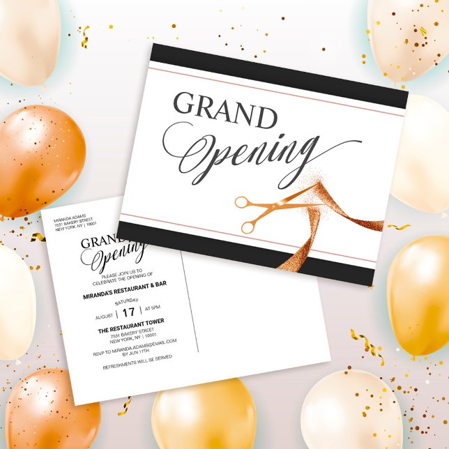 Modern Copper Ribbon Cutting Grand Opening Invitation Postcard (Creator Uploaded)