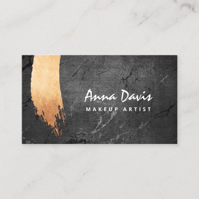 Modern copper rose gold brushstroke makeup & hair business card (Front)