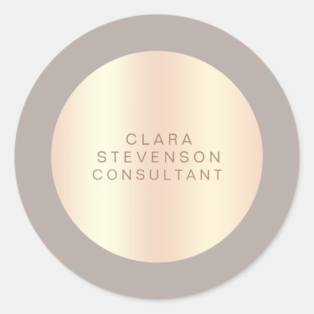 Modern copper rose gold & grey consultant classic round sticker (Front)