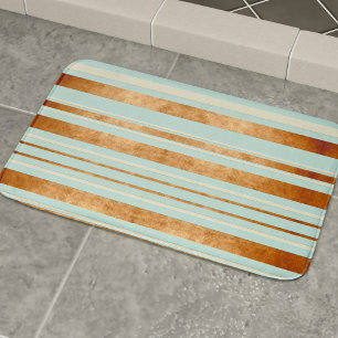 Modern Copper Stripe Robins Egg Blue Bath Mat