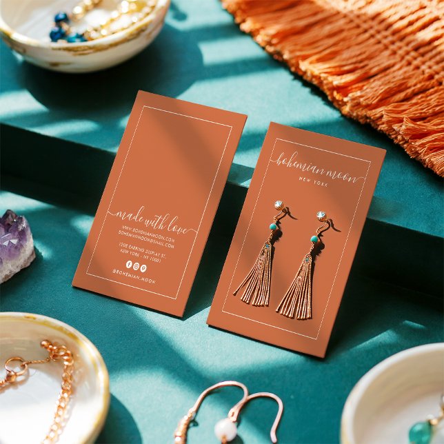 Modern copper white script earring display card (Modern copper white script earring display card)