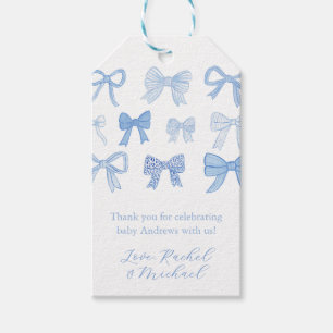 Modern Coquette Blue Bows Baby Shower Favour Tags