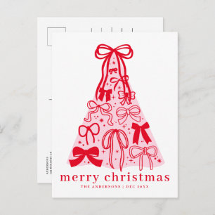 Modern Coquette Bow Merry Christmas Postcard