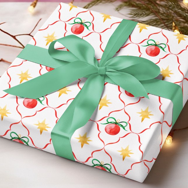 Modern Coquette Christmas Bauble Star Pattern Wrapping Paper (Creator Uploaded)