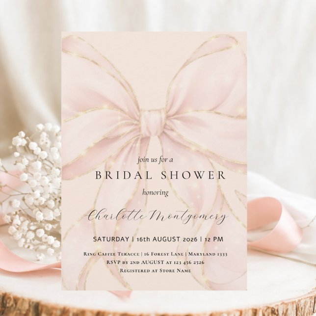 Modern Coquette Pink Bow Bridal Shower Invitation (Creator Uploaded)