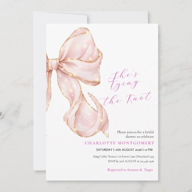 Modern Coquette Pink Bow Bridal Shower Invitation (Front)