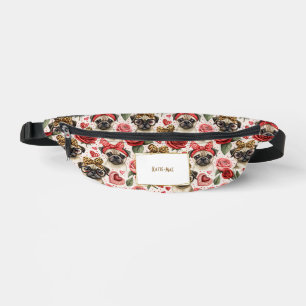 Modern Coquette Pug Dog Pattern Personalised Fanny Pack