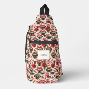 Modern Coquette Pug Dog Pattern Personalised Sling Bag