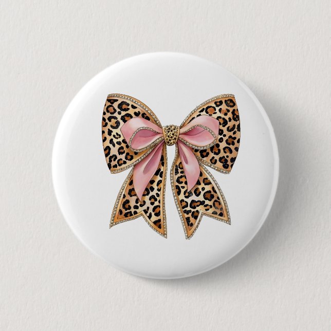 Modern coquettish bow  2 inch round button (Front)