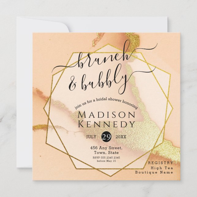 Modern Coral Abstract 🌸 Brunch Wedding Shower Invitation (Front)