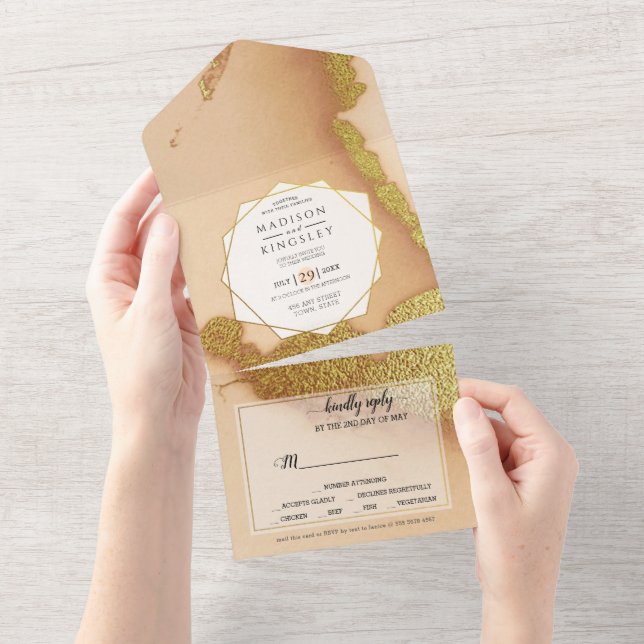 Modern Coral Abstract 🌸 Inky Oil Wedding  All In One Invitation (Tearaway)