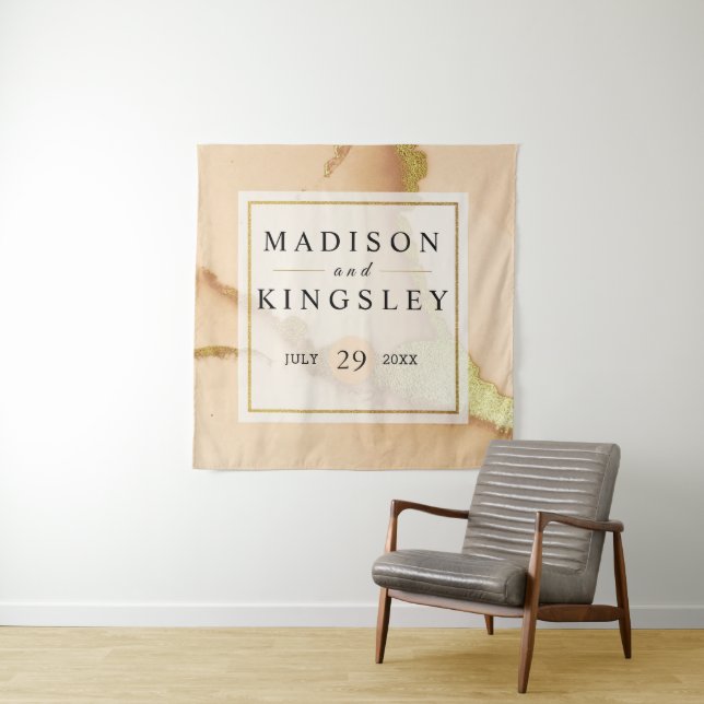 Modern Coral Abstract 🌸 Inky Oil Wedding  Tapestry (In Situ)