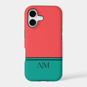 Modern Coral and Aquamarine Monogram