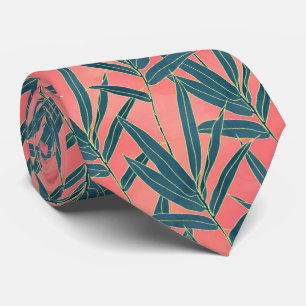 Modern coral and blue foliage design tie