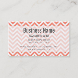 Modern Coral and White Chevron Pattern Business Card