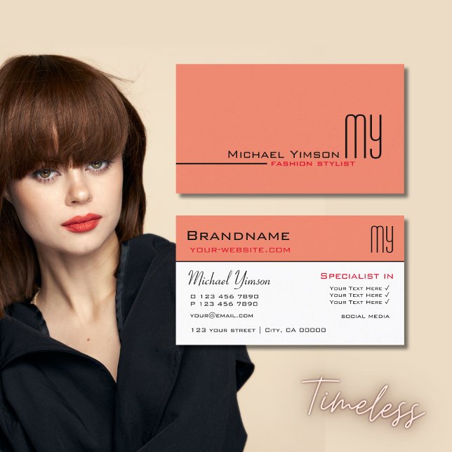 Modern Coral and White with Initials Professional Business Card (Creator Uploaded)