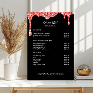 Modern Coral Black Glitter Price List Poster