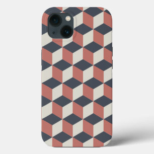 Modern Coral Blue Geometric Pattern iPhone 13 Case
