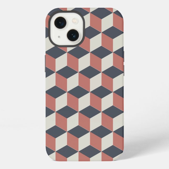 Modern Coral Blue Geometric Pattern iPhone Case (Back)