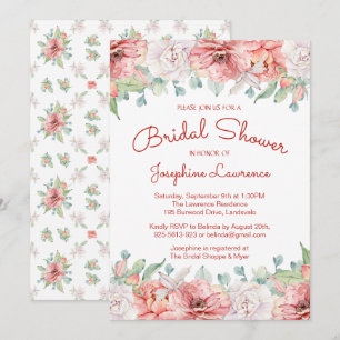 Modern Coral Blush Pink Floral Bridal Shower Invitation