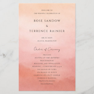 Modern Coral Coastal Chic Elegant Wedding Program