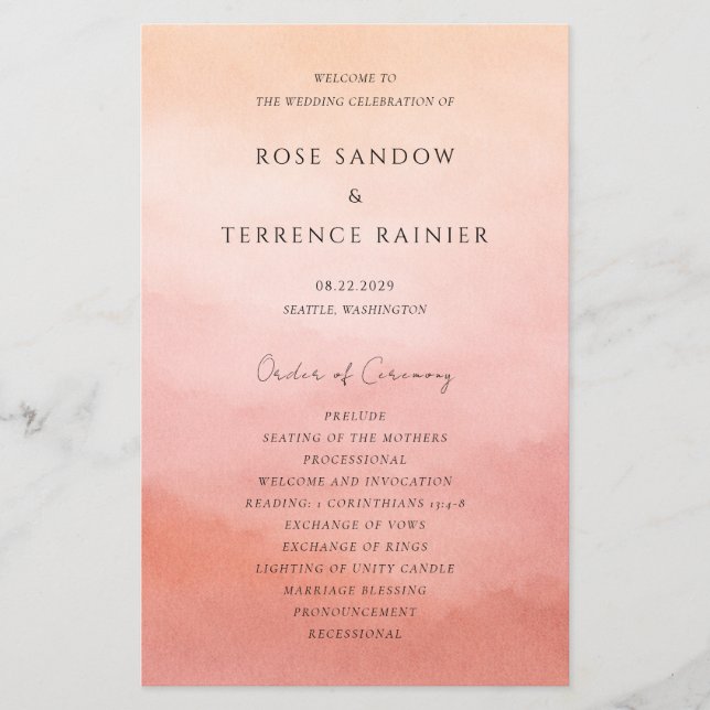 Modern Coral Coastal Chic Elegant Wedding Program (Front)