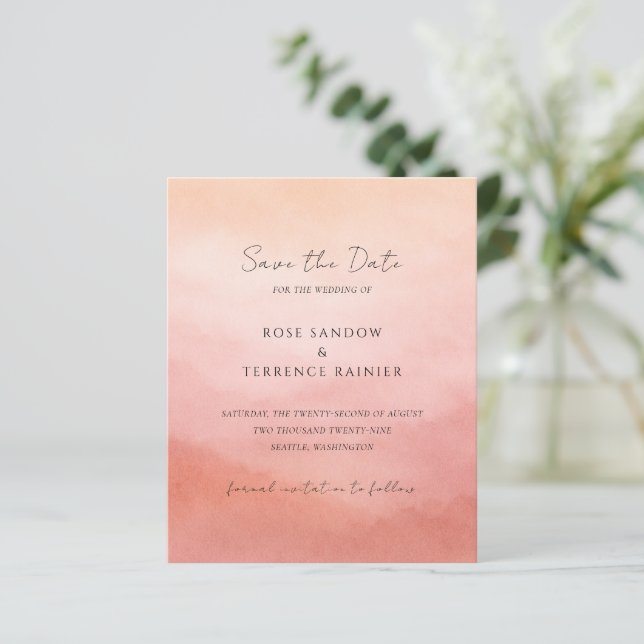 Modern Coral Coastal Chic Wedding Save the Date (Standing Front)