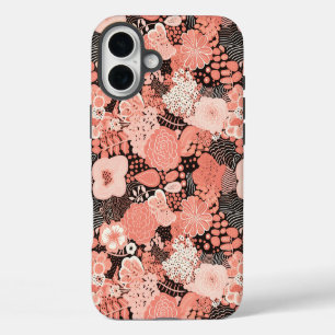 Modern Coral Floral Patterned iPhone 16 Plus Case