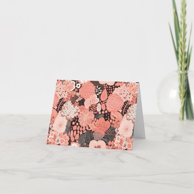 Modern Coral Floral Patterned Thank You Card (Front)