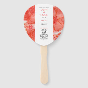 Modern Coral Floral Watercolor Wedding Hand Fan