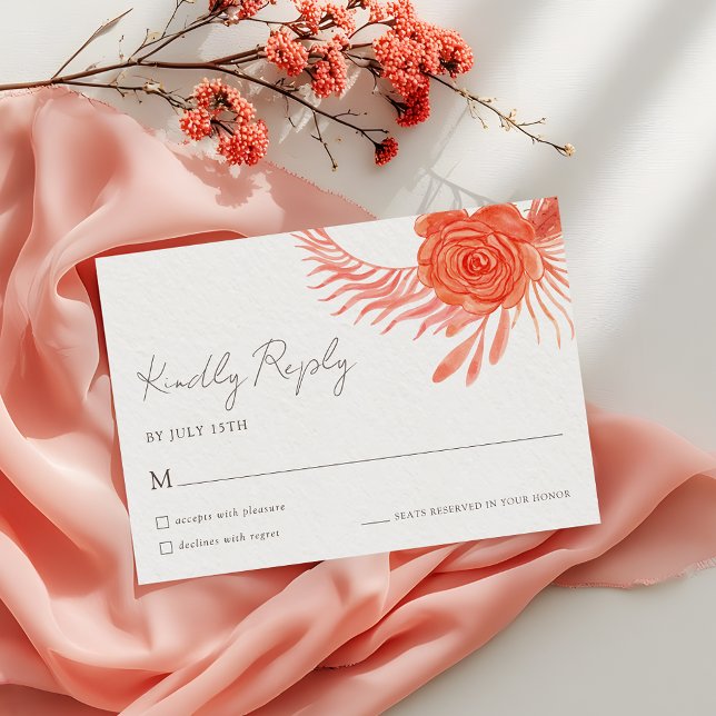 Modern Coral Floral  Wedding RSVP Card (Creator Uploaded)
