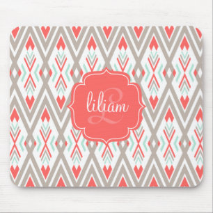 Modern Coral Geometric Tribal Aztec Personalized Mouse Pad