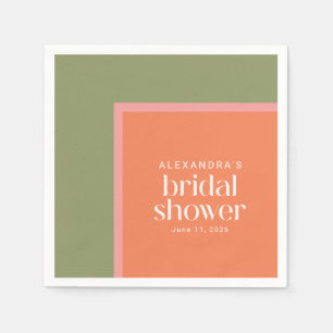Modern Coral Green Geometric Bridal Shower Custom Napkin