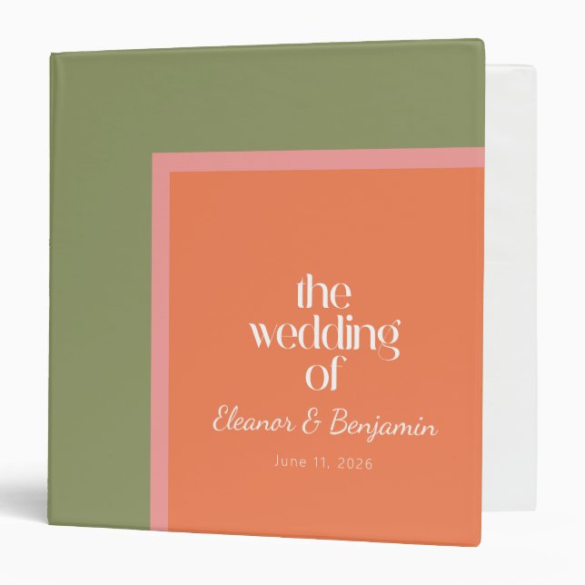 Modern Coral Green Geometric Custom Wedding Binder (Front/Inside)