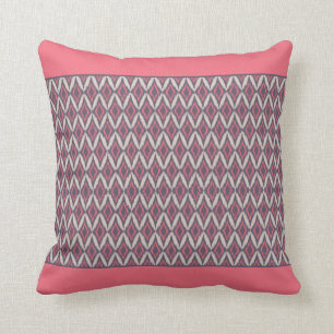 Modern Coral Grey Ikat Pattern  Throw Pillow