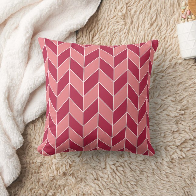 Modern Coral Magenta Herringbone Chevron Throw Pillow (Blanket)