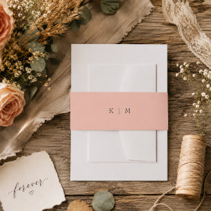 Modern Coral Monogram Minimalist Elegant Wedding Invitation Belly Band