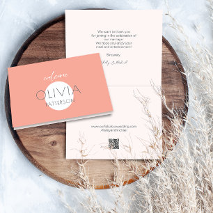 Modern Coral Name Placecard QR Code Thank You Card