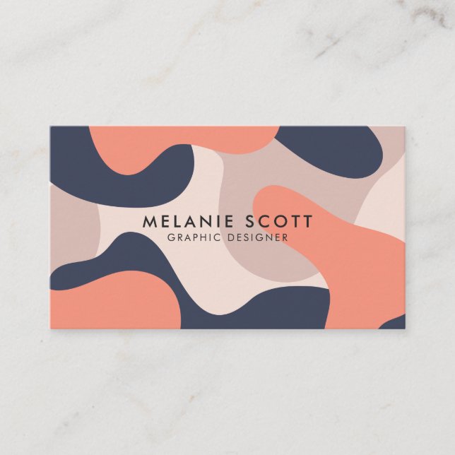 Modern coral navy blue abstract pattern minimalist business card (Front)
