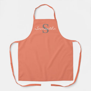 Modern Coral Orange Script Monogrammed Name Apron