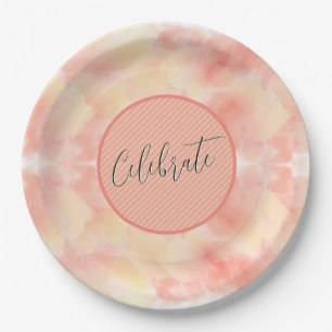 Modern Coral Peach Elegant Script Celebrate Paper Plate
