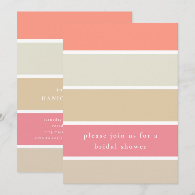 Modern Coral Peach Tan Colour Block Bridal Shower Invitation (Front/Back)