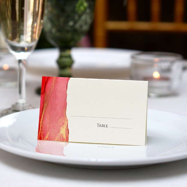 Modern Coral Pink Abstract Wedding Place Card (Modern Coral Pink Abstract Wedding Place Card)