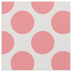 Modern Coral Pink and White Large Polka Dots Fabric