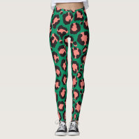 Modern Coral Pink Black Green Leopard Animal Print