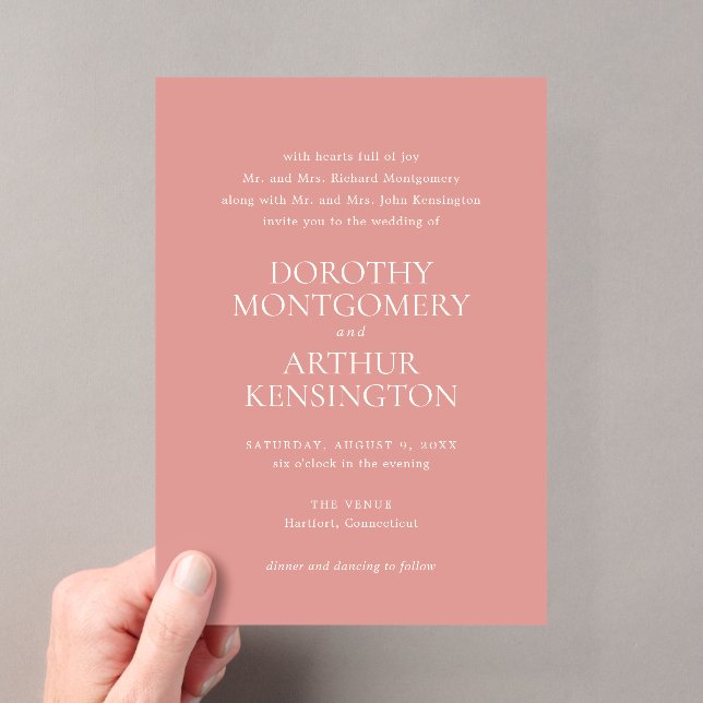 Modern Coral Pink Elegant Wedding Acrylic Invitations (Insitu (Handheld))
