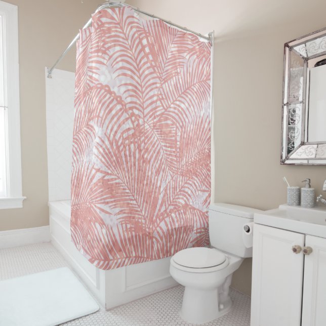 Modern coral pink faux glitter elegant palm tree (In Situ)