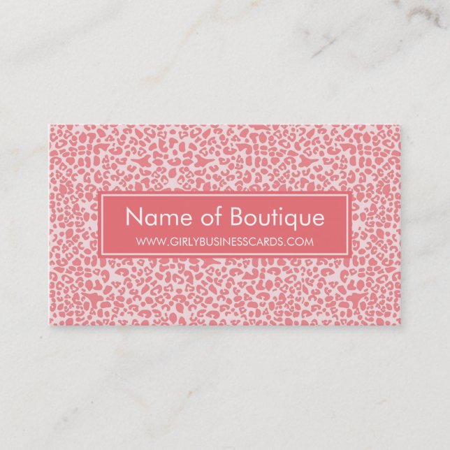 Modern Coral Pink Leopard Print Boutique Business Card (Front)