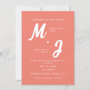 Modern Coral Pink Monogram All-in-One Wedding Invitation