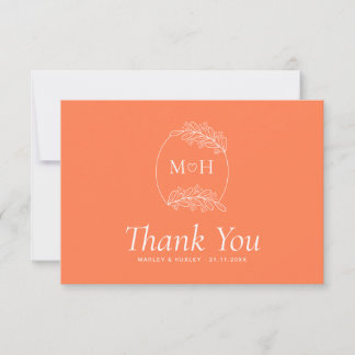 Modern Coral Pink Orange Boho Wedding Thank You Card
